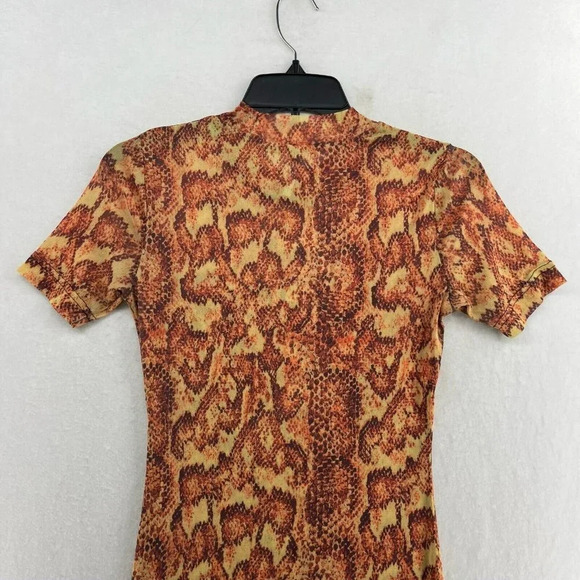 Urban Outfitters Dress Women's Sz Small Orange Mesh Snakeskin Mock Neck Bodycon - Picture 9 of 13